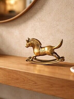 Vintage Brass Gold Rocking Horse Accent